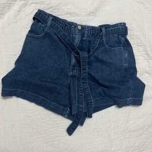 J. Crew Paperbag Dark Blue Jean Shorts with Tie Belt